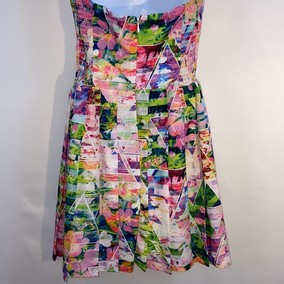 Amanda Uprichard Silk Strapless Geometric Garden Print Mini Dress Florals M - Picture 9 of 17